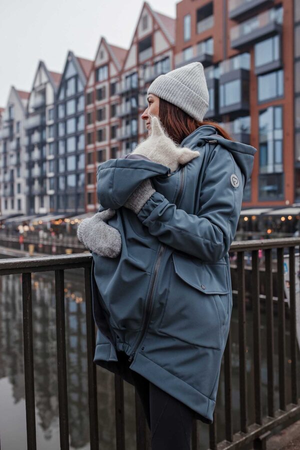 Fun2bemum - parka softshell - babywearing coat maternity - stalowy niebieski - parka do noszenia dzieci w chuście lub nosidle