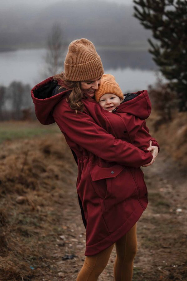 Fun2bemum - parka softshell - babywearing coat maternity - burgundy - parka do noszenia dzieci w chuście lub nosidle