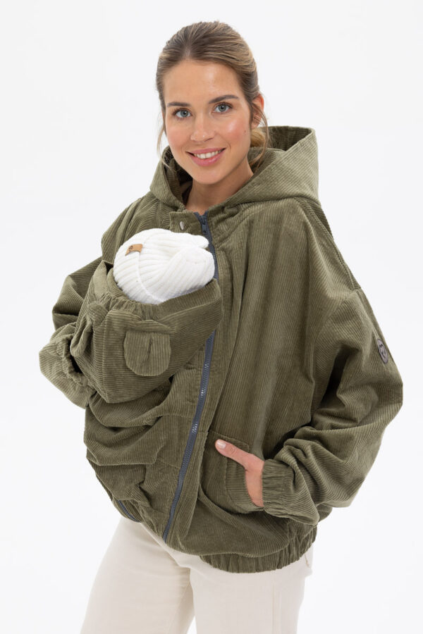 fun2bemum sztruksowa kurtka bomberka ciazowa do noszenia dziecka oversize oliwka by 24hugs 3